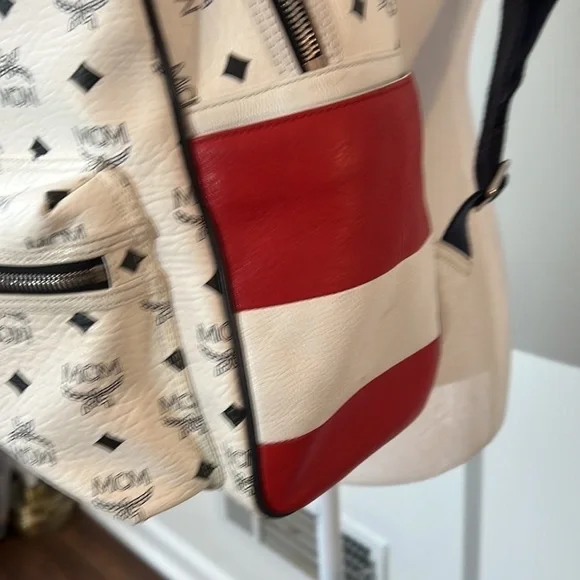 MCM Visteos Stark BackPack Large Travel Backpack W Laptop Divider Red White Blu